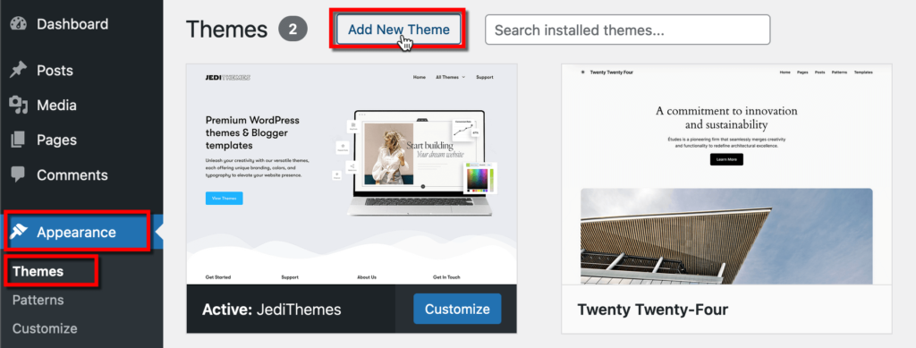 Adding a new theme to your WordPress website