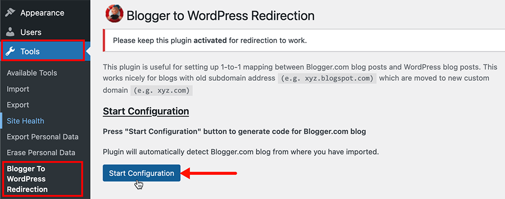Blogger to WordPress Redirection page